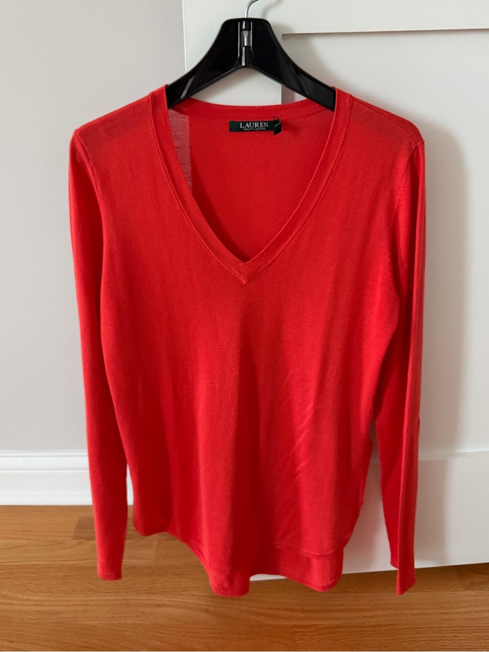 Lauren Ralph Lauren Sweater Modal Silk Lightweight V-neck Orange Size S